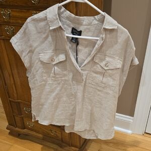 Beige Linen Blend Women's Top